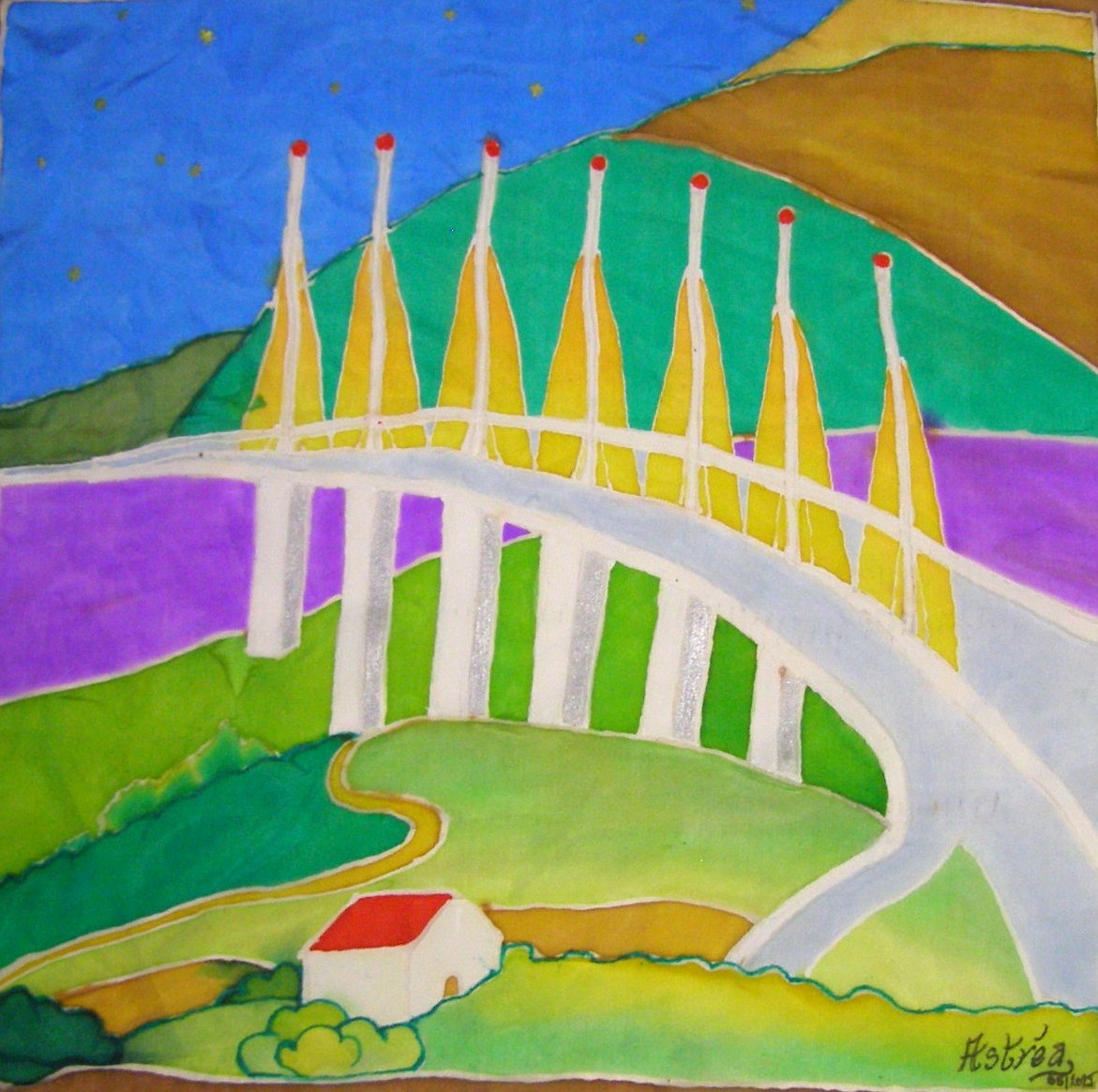 Peinture sur soie du Pont de Millau