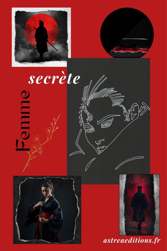 Composition d'une affiche Femme secrète sur un thème japonnais rouge et noir