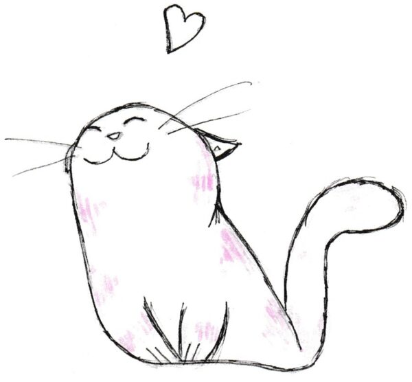 Dessin d'un Petit chat calin avec un coeur