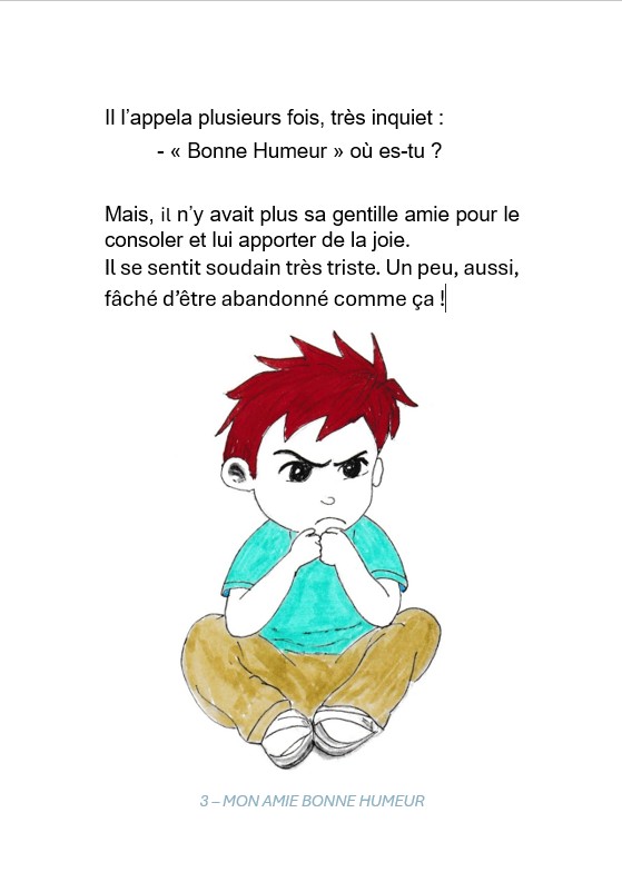 Photo intérieur livre avec le petit garçon assis et en colère