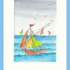 Dessin à l'aquarelle de voiliers aux voiles colorées sur la mer