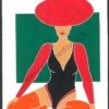 Tableau d'une danseuse assise dont la tête est penchée en avant et on ne voit que son grand chapeau rouge
