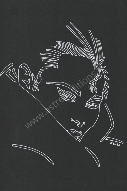 Dessin traits blanc sur fond noir Femme secrète