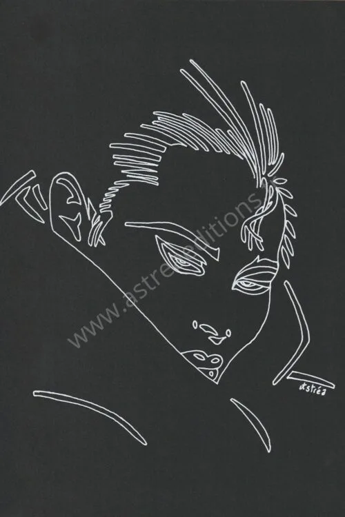 Dessin traits blanc sur fond noir Femme secrète