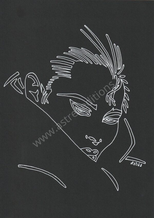 Dessin traits blanc sur fond noir Femme secrète