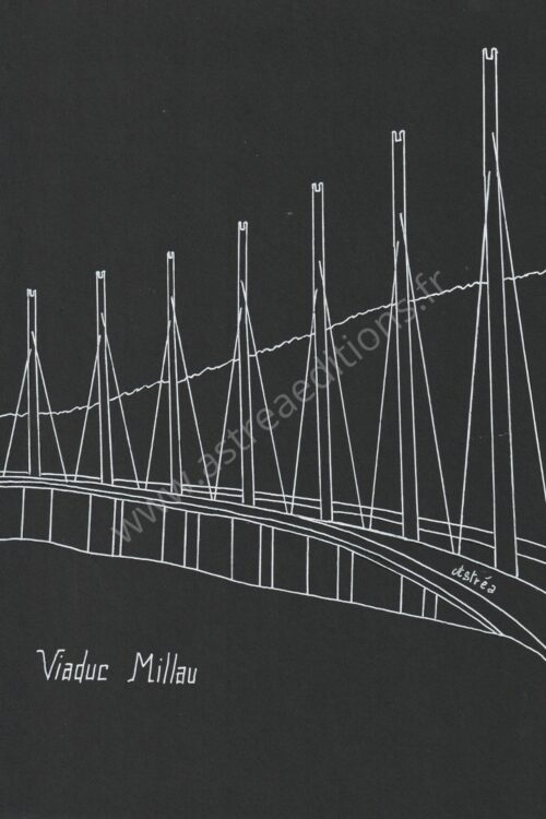 Dessin traits blanc sur fond noir du Viaduc de Millau