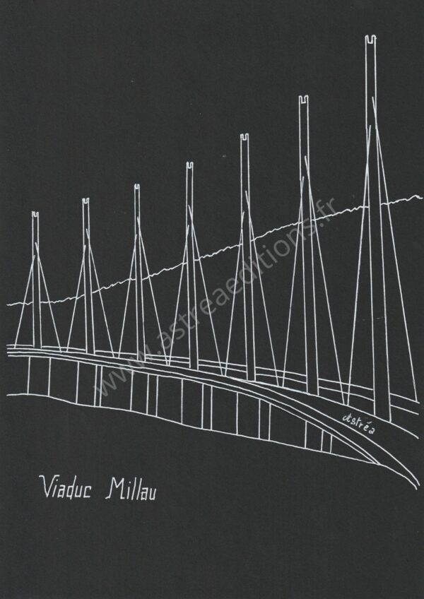 Dessin traits blanc sur fond noir du Viaduc de Millau